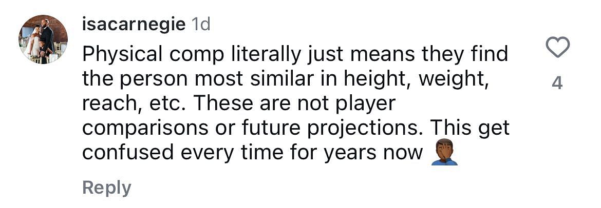 A fan says people get confused between physical comparisons and player comparisons